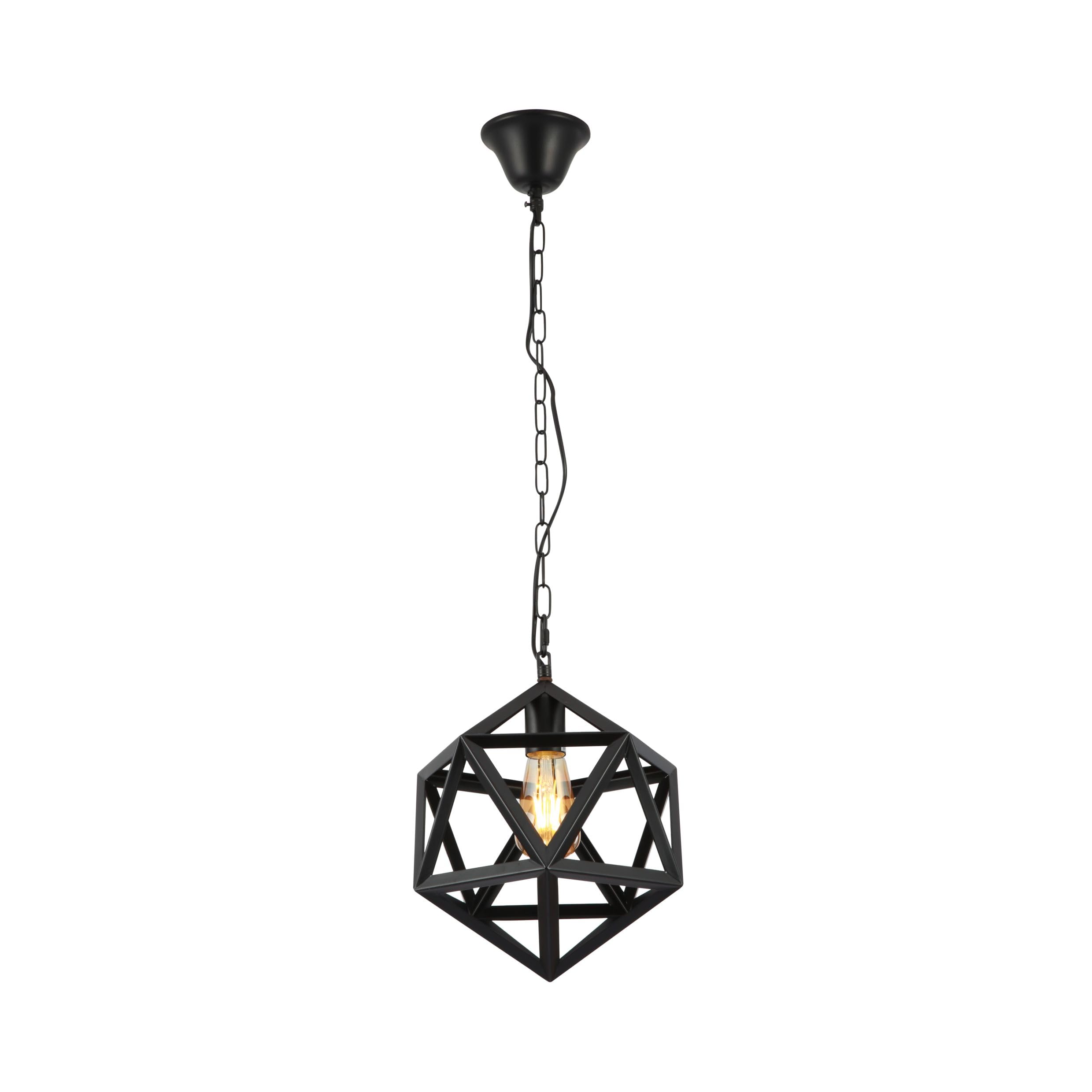 TEKLED Black Metal Cage Ceiling Light | Polyhedral Shaped Body | E27 Edison Bulb Base | Home&Industrial Modern Design Pendant Light | For Bar Kitchen Dining Room Coffee Shop | 30cm (Bulb not Included)