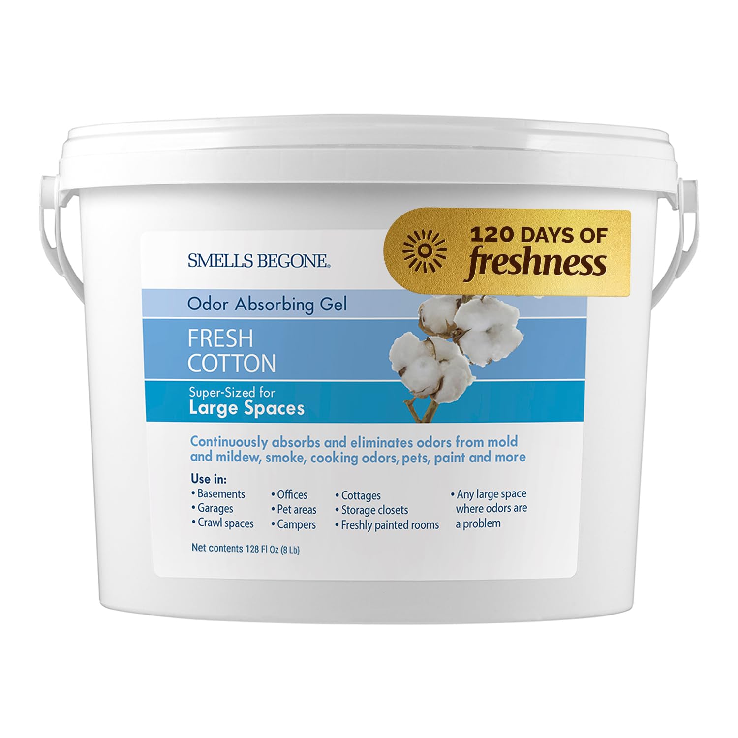 SMELLS BEGONE 1-Gallon Odor Absorber Gel - Air Freshener & Odor Eliminator for Homes, Garages & Commercial Buildings - Industrial Size - Fresh Cotton Scent