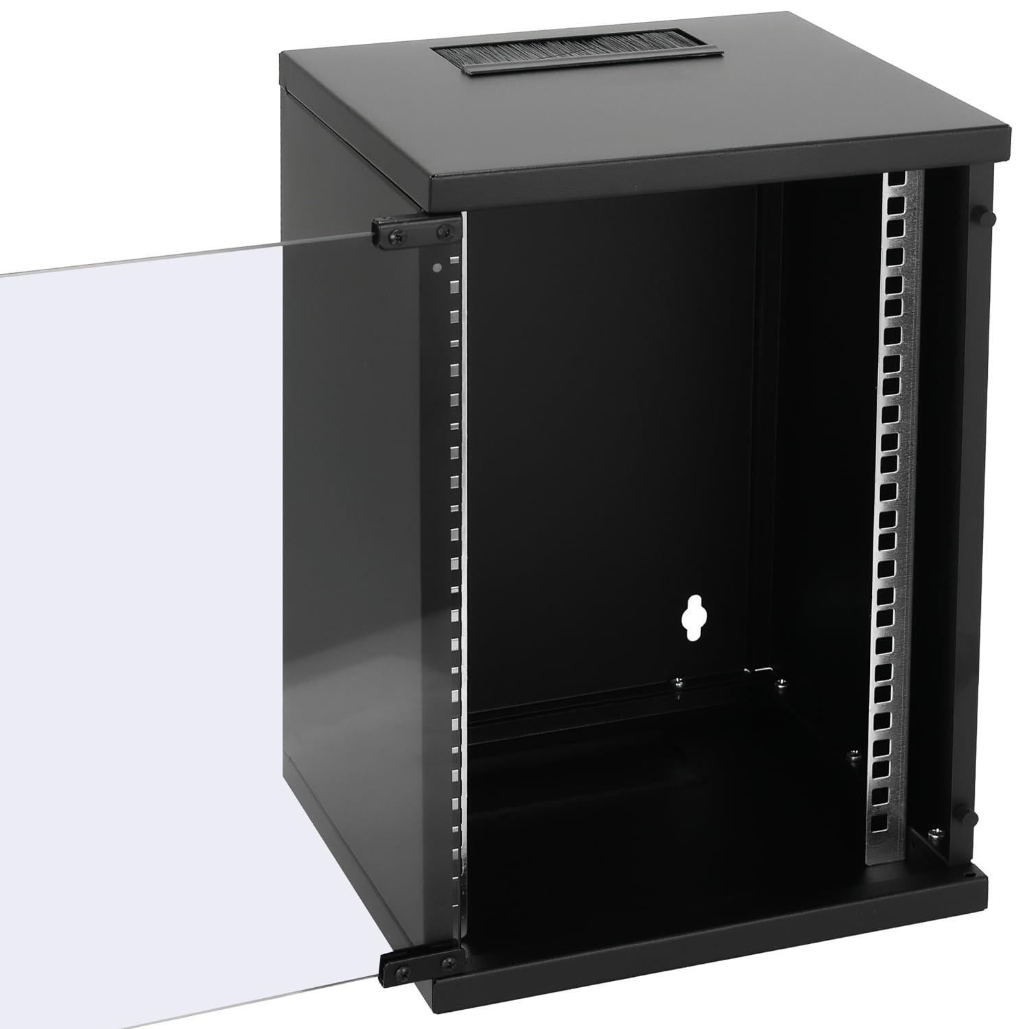 HMF 63409-02 Netzwerkschrank, Serverschrank 10 Zoll | 9 HE | 300 mm Tiefe | Voll montiert | Glastür | Schwarz