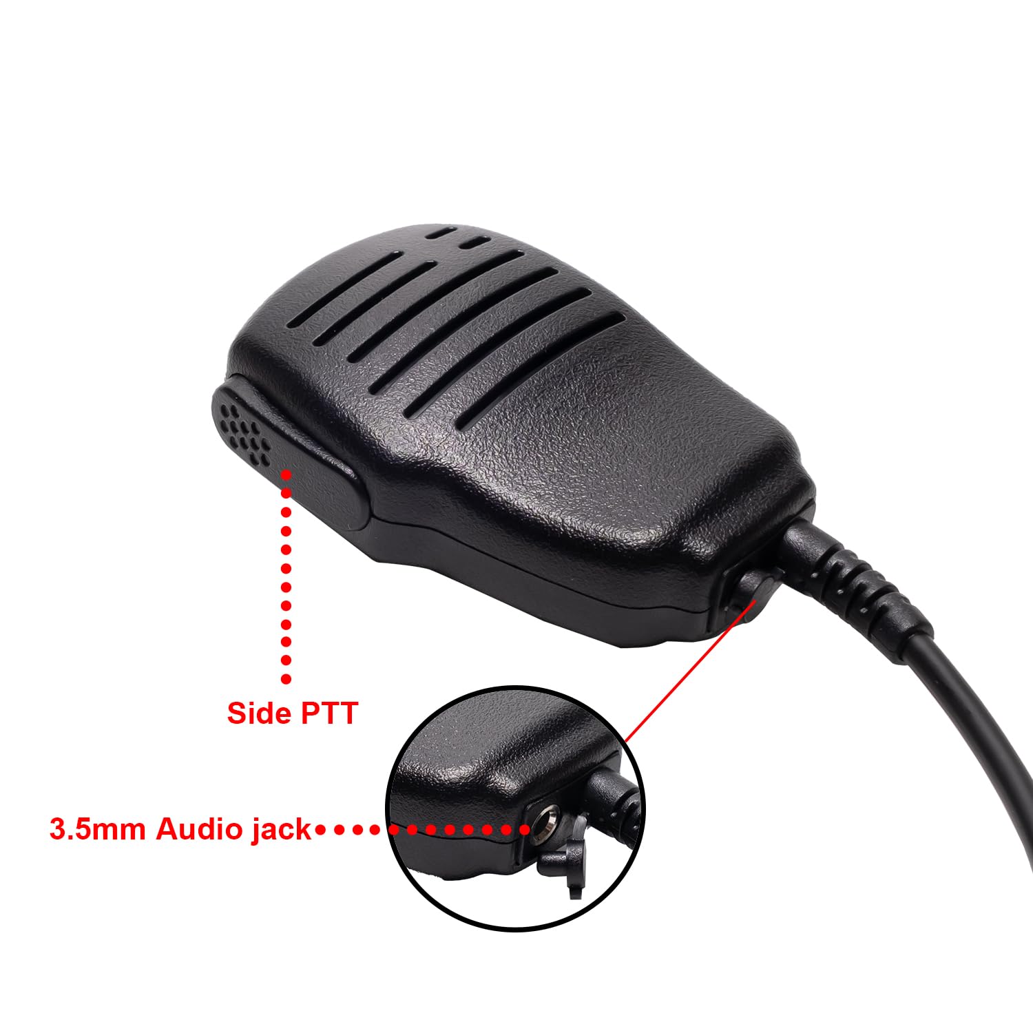 Shoulder Speaker Microphone Compatible with Yaesu/Vertex FT-60R VX-1R VX-2R VX-3R VX-5R, 360° Rotating Stainless Steel Clip, Side PTT, 3.5mm Audio Jack — view 5