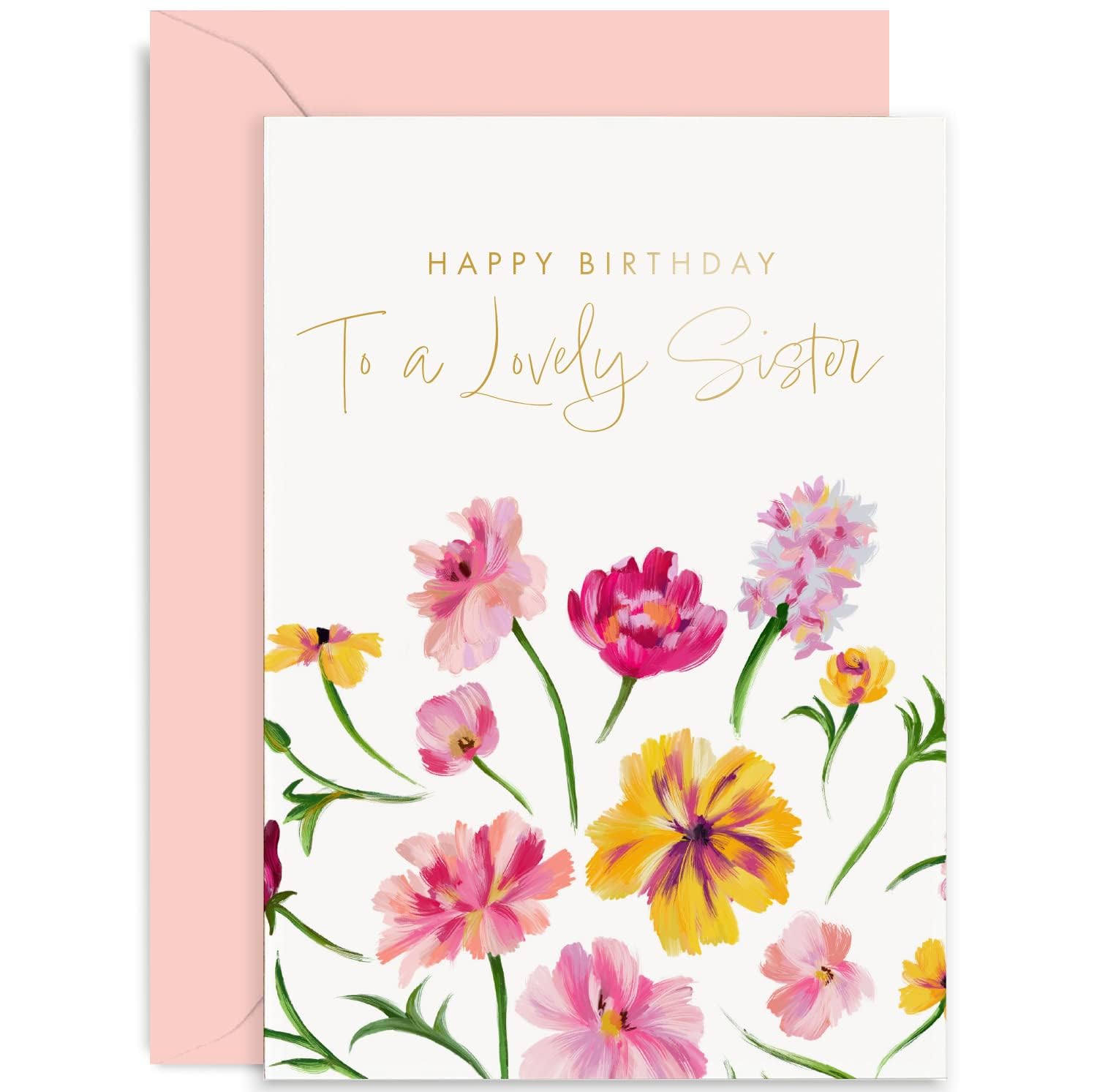 Tarjeta De Cumpleaños Para Hermana - Diseño Elegante Con Pastel Y Lámina Dorada - Old English Co. (15x15 Cm)