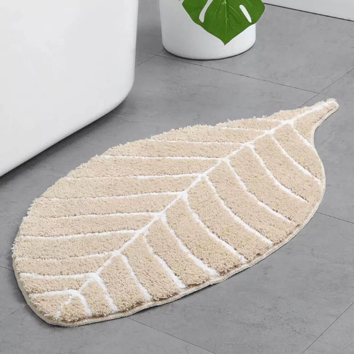 Eden Living Leaf Shape Door Mat Runner/Rugs Leaf Shape Living Room Carpet,Bathroom Mat, Anti-Watering Door Mat, Kitchen Mat Machine Washed (Light Cofee)