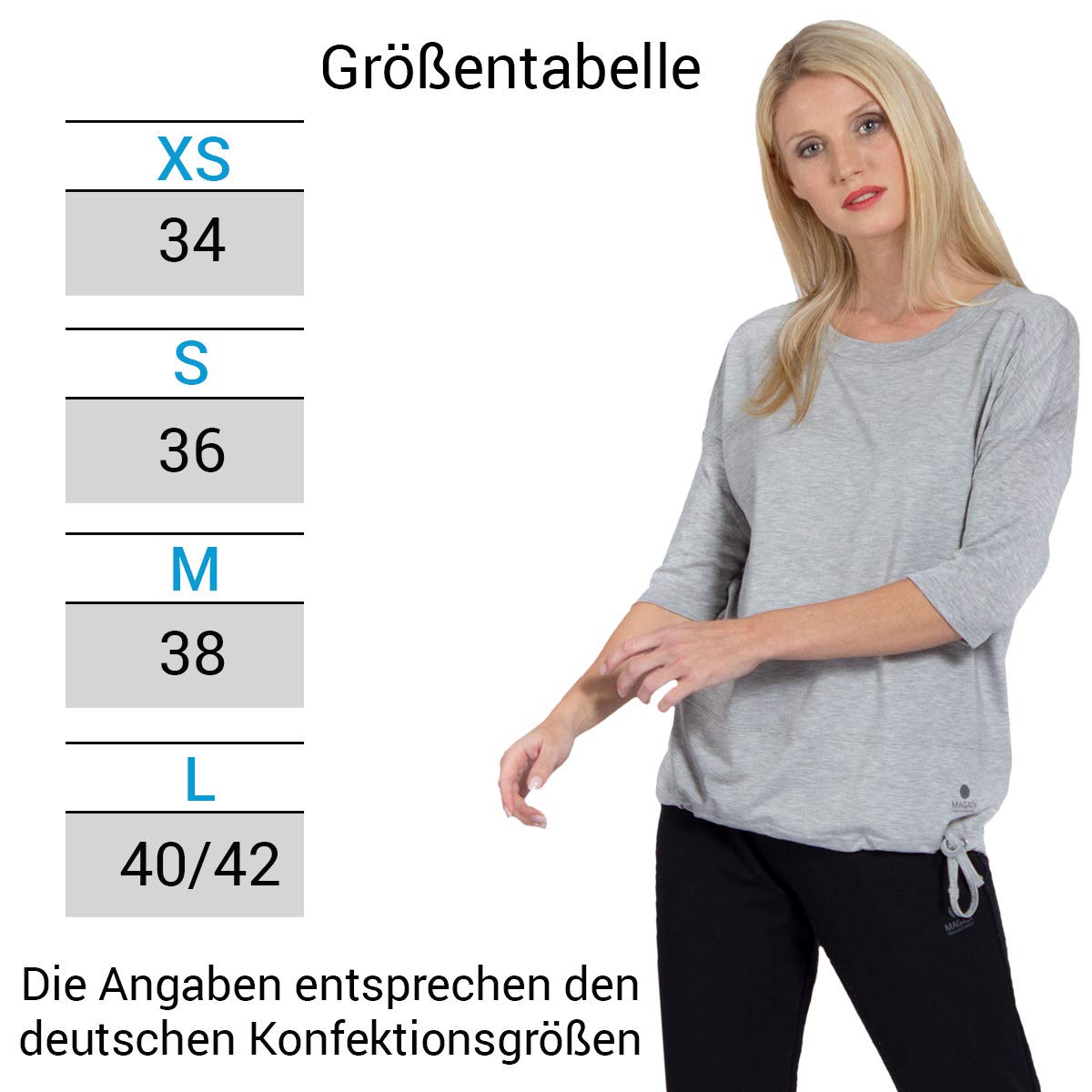 Magadi - Maglietta da Yoga Sara Grey da Donna, in Cotone Biologico, per Yoga, Pilates, Gym, equa e sostenibile, Grigio, XS