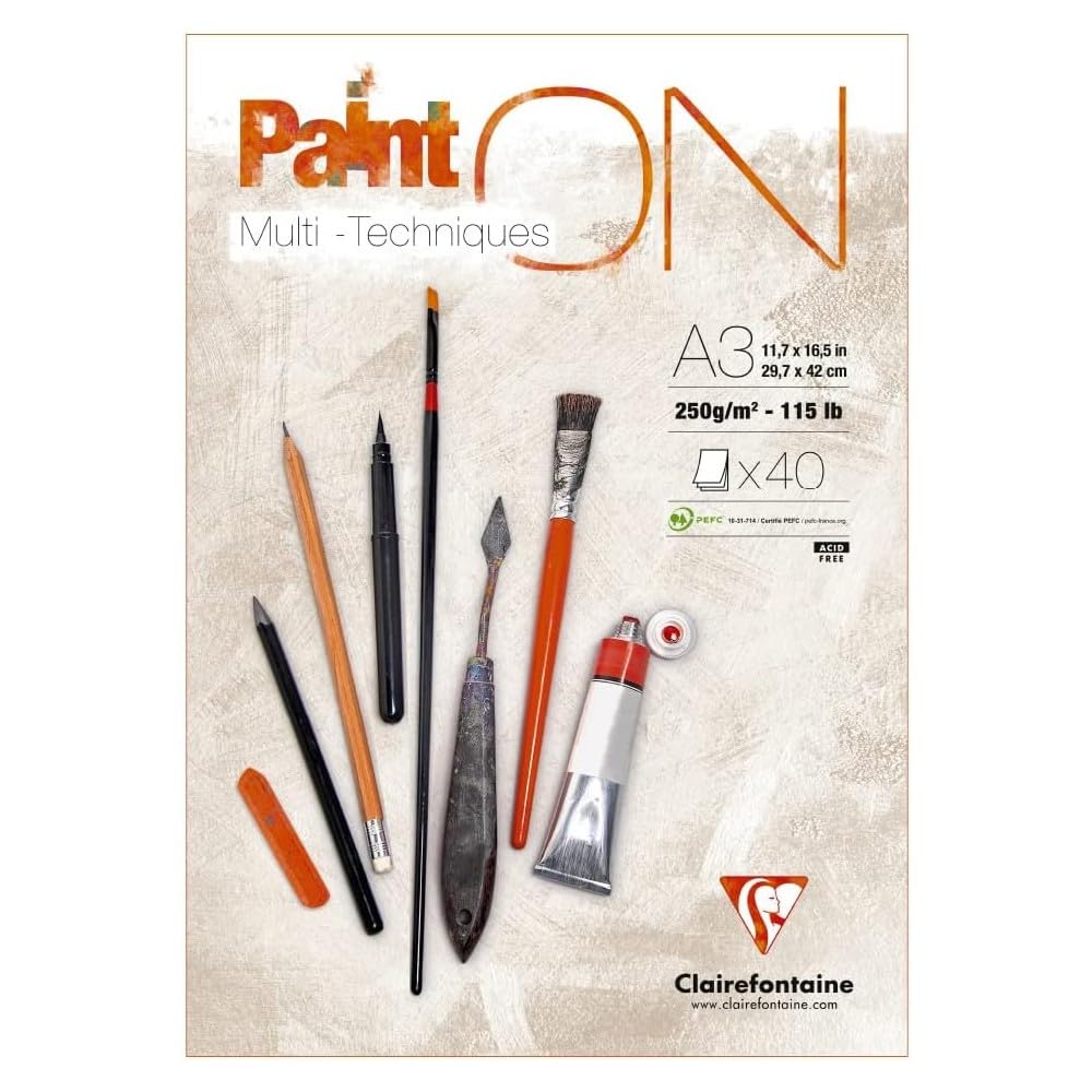 Clairefontaine : PaintOn White : Gummed Pad : 250gsm : 40 Sheets : A3