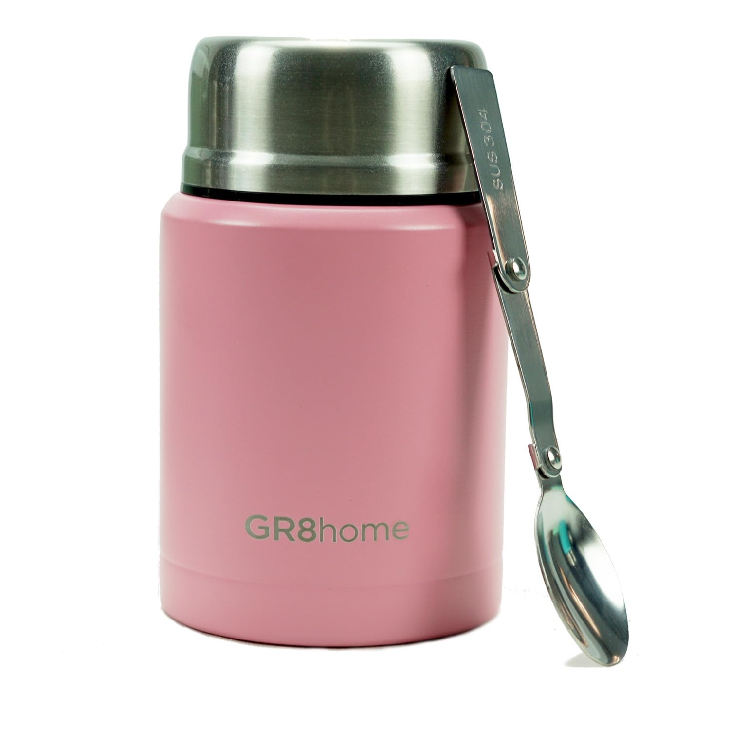 Gr8 Home (Pink) Stainless Steel 500Ml Vacuum Food Flask With Spoon