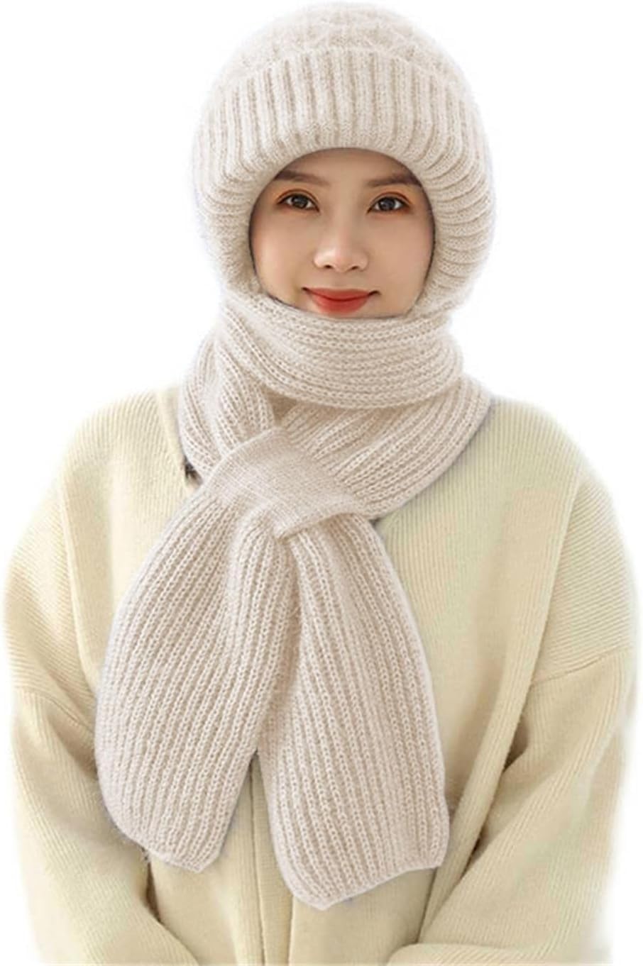 Integrated Ear Protection Windproof Cap Scarf, Winter Warm Knitted Hat Scarf Multi Colors-image-8