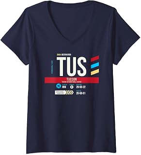 Womens Vintage Tucson TUS Airport Code Travel Day Retro Arizona V-Neck T-Shirt