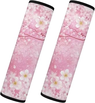 Pensura Pink Cherry Blossom Flannel Seatbelt Cushion Soft and Comfortable 2-Pack Universal Car Seat Belt Pads Cover Comfortable Driving Shoulder Pad for Car Interior Accessorie