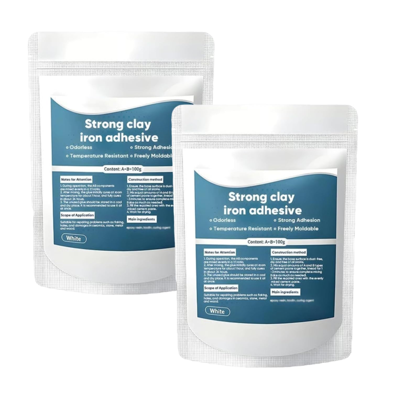 High-Strength Multi-Purpose Repair Clay, Strong Clay Iron Adhesive, Waterproof Heat-Resistant Epoxy Putty Fast Repair Clays, for Bonding Plastic Metal Ceramic Wood Tile Glass (2pcs)