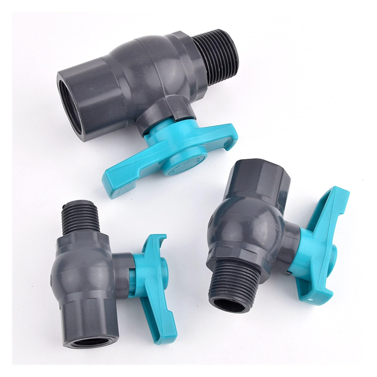 CHATROOM 1 Stücke Grau Weiblich Männlich Gewinde Kugelhahn Garten Bewässerung 1/2 "~ 2" Wasser Regelventil PVC Rohr Gewinde Kugelhahn Aquarium(50mm-1.5 Inch)