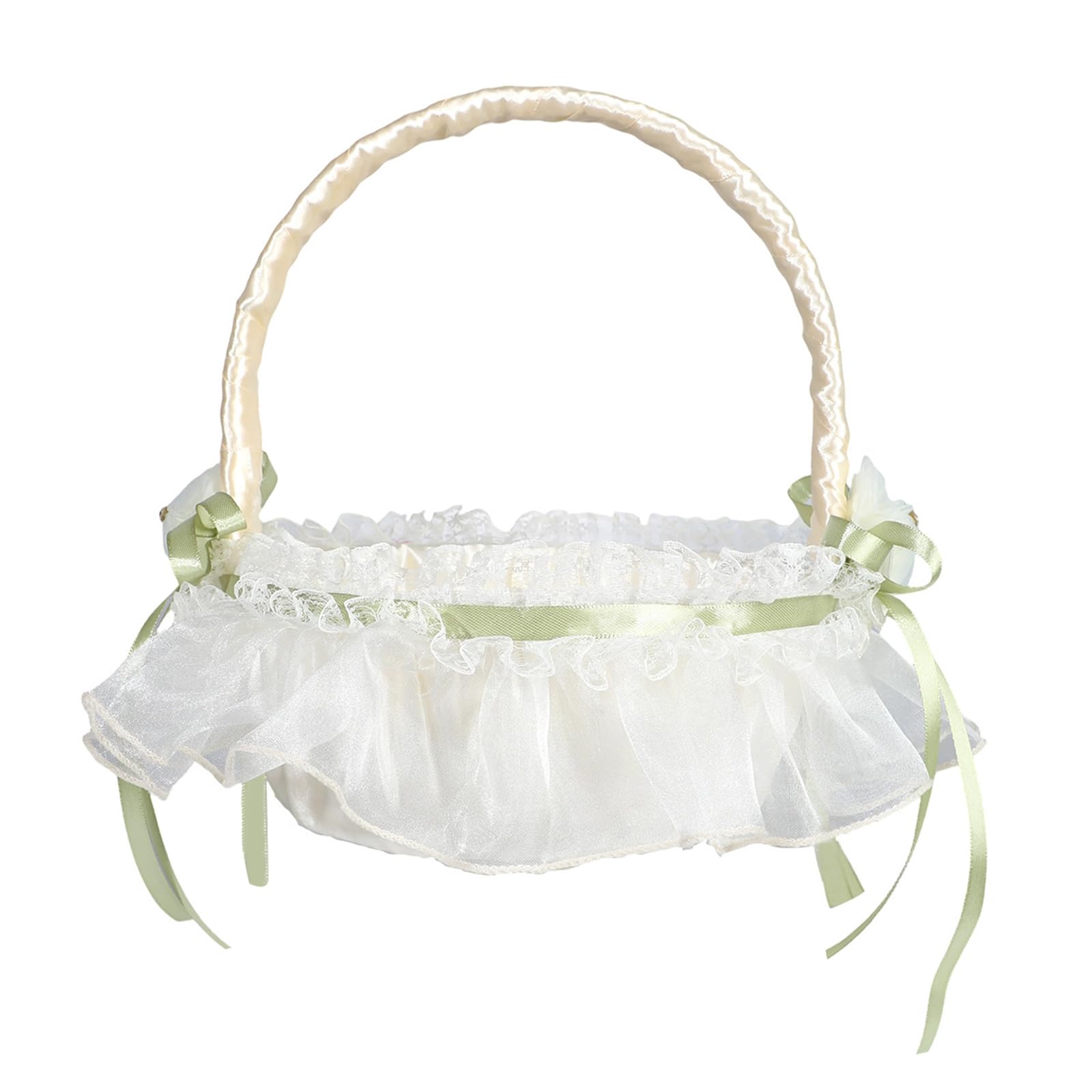Compact Design Petal Scattering Basket with White Lace Trim for Receptions Small Basket with Handle for Flowers Lace Flower