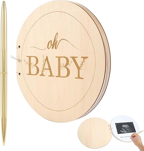 Miniatura 8 de Torribaly Libro de invitados y bolígrafo de madera para baby shower, libro de recuerdos de primer año, libro de recuerdos jornal, libro de inicio de