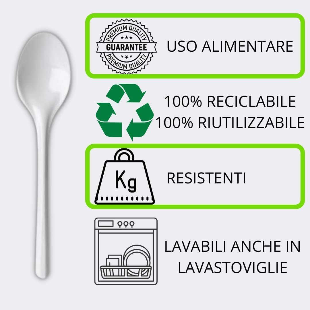 Cucchiai Bianchi Riutilizzabili 16,5 cm Lavabili Lavastoviglie Pacco 500 per Dolci Gelato Zuppe Dessert
