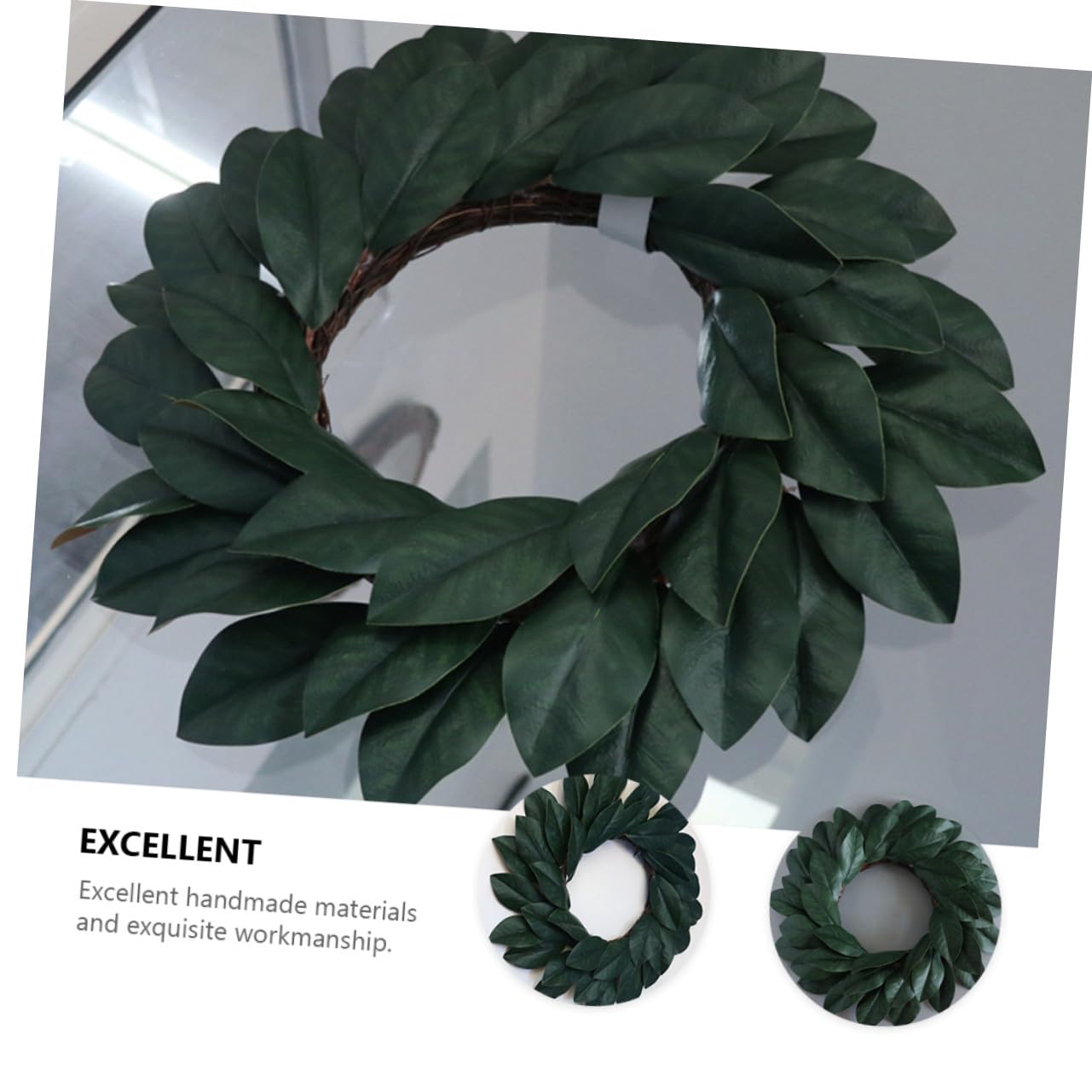 Künstlicher Rattan Magnolienkranz aus Kunststoff und Haustür | Wanddeko, Lebensnah und Handgefertigt, mit Lebendigen Pflanzen und Festlicher Stimmung