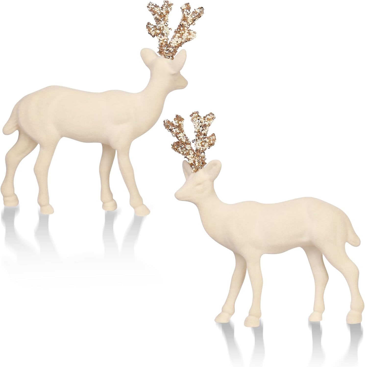 SY Super Bang 2PCS Velvet Reindeer Christmas Decorations, Beige Flocking Deer Figurine Statue Table Decorations, for Home Holiday Xmas Gift Party Decor. SY Super Bang 2PCS Velvet Reindeer Christmas Decorations, Beige Flocking Deer Figurine Statue Table Decorations, for Home Holiday Xmas Gift Party Decor.