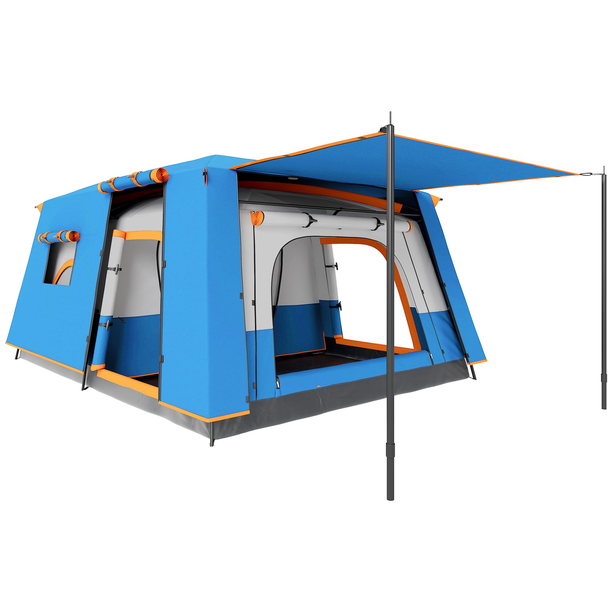 Outsunny Tienda de Campaña Familiar para 4-​6 Personas Tienda de Camping Tipo Túnel con 2 Habitaciones Porche Impermeable 3000 mm Anti-​UV para Pescar Senderismo Azul Claro