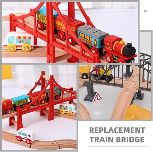 Miniatura 4 de Totority Puente de intersección de 2 piezas, puente de tren de madera, modelo puente de ferrocarril con pista de madera, puente de suspensión,