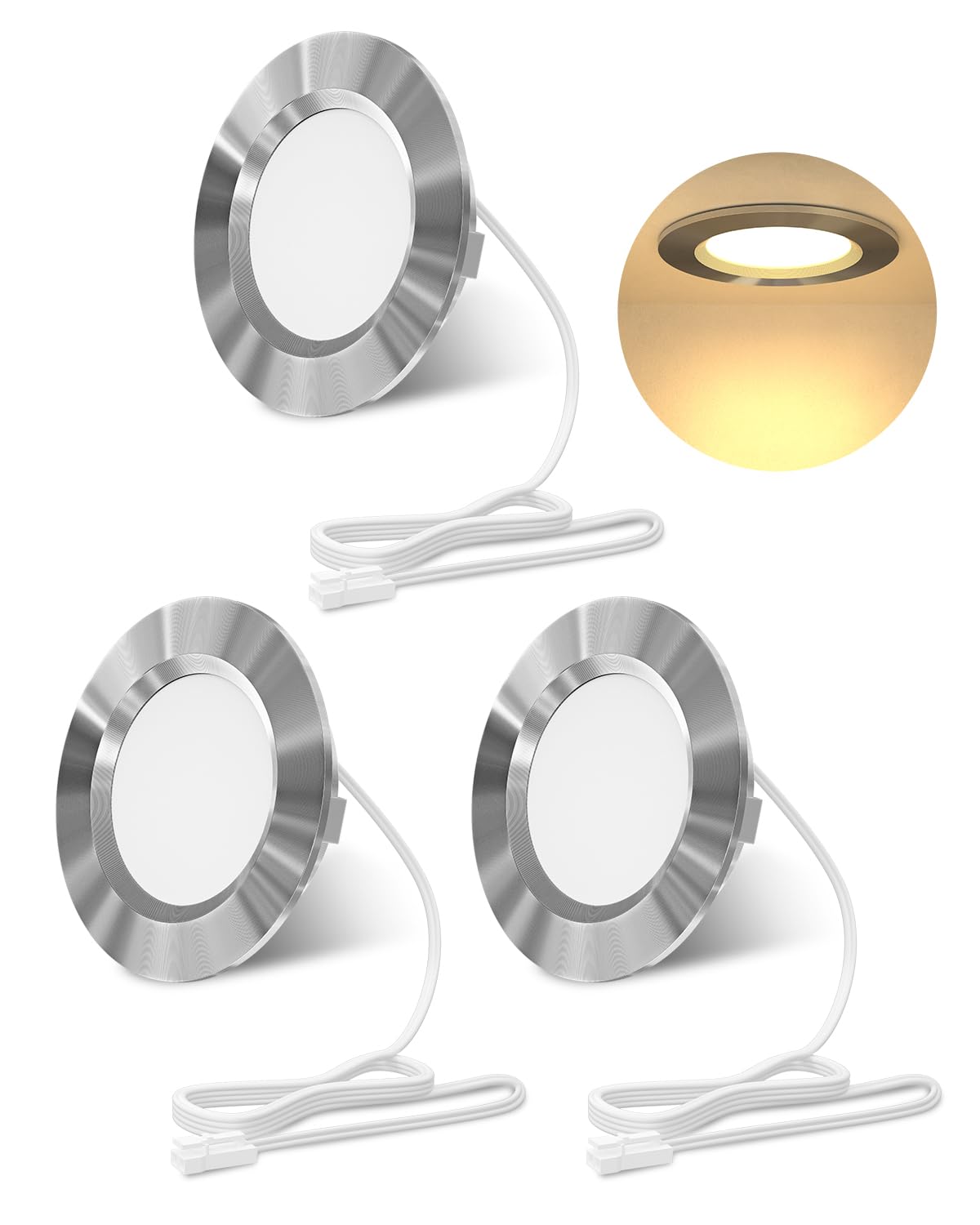 Luxvista Faretto LED 12V, 3.5W Dimmerabile Faretti LED da Incasso per Camper Bianco Caldo 3000K Faretti da Incasso Luci Ultrasottili Foro 58-60MM con Cavo 2M per Camper Caravan Armadi Cucina (3 pezzi