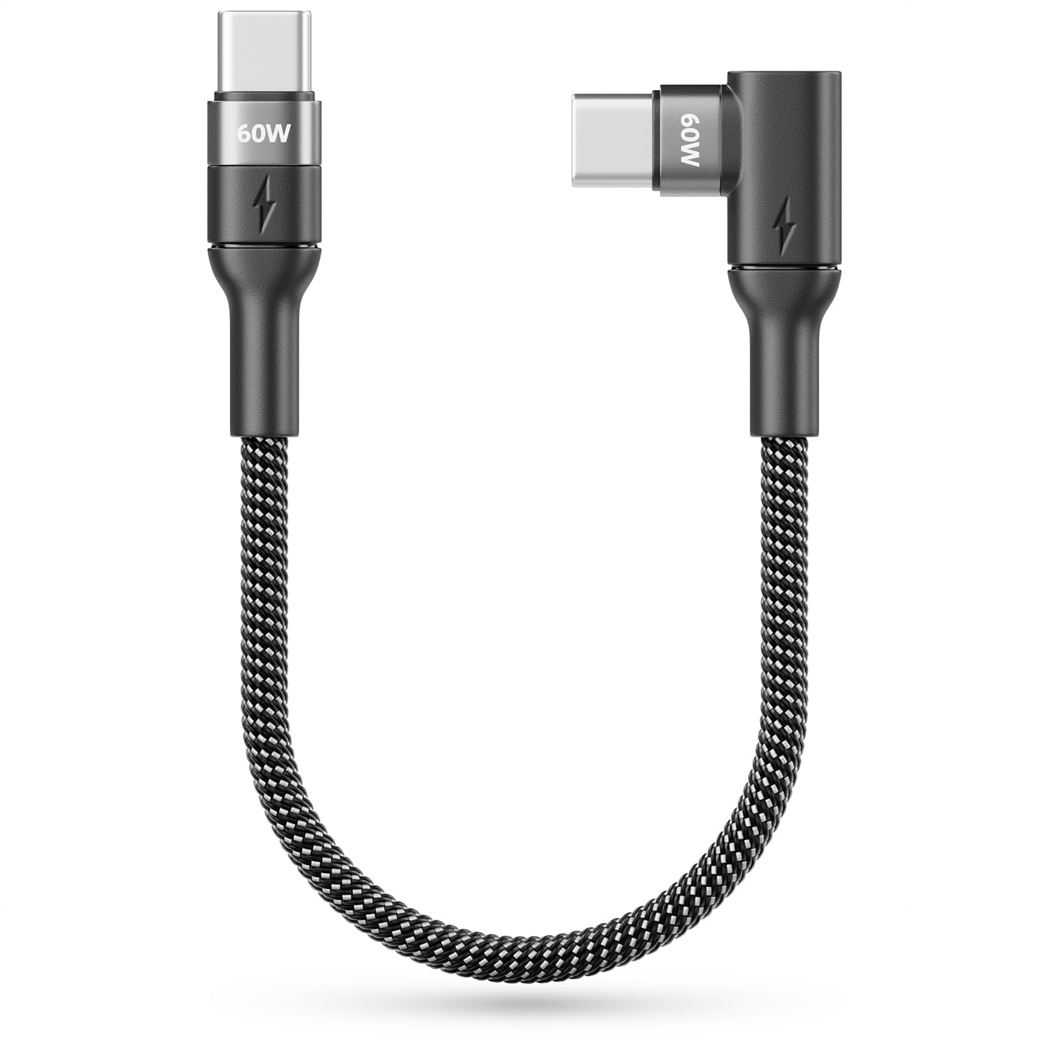 deleyCON 0,15m USB C Kabel Krótki Kątowy 90° (60W Kabel Szybkiego ładowania) USB-C na USB-C - Kabel do iPhone 17 16 15 Galaxy A16 A56 S25 S24 S23 Pixel iPad MacBook AirPods Tablet Carplay