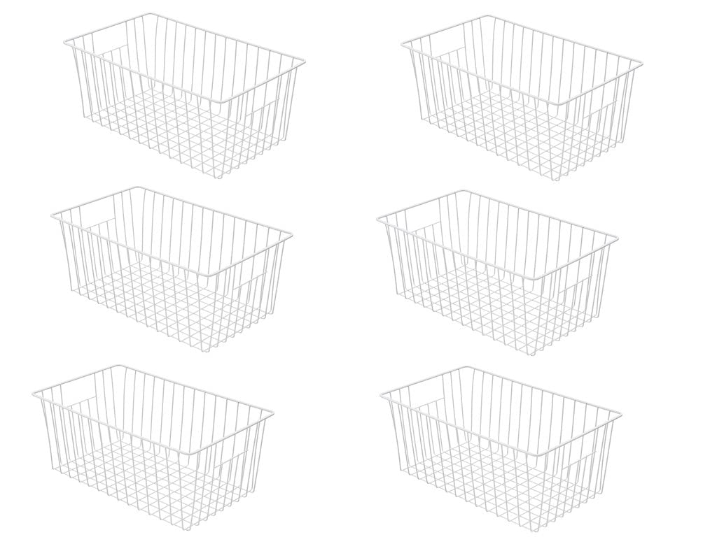 Y.Z.Bros 16inch Freezer Wire Storage Organizer Baskets, Household Refrigerator Bins with Built-in Handles for Cabinet, Pantry, Closet