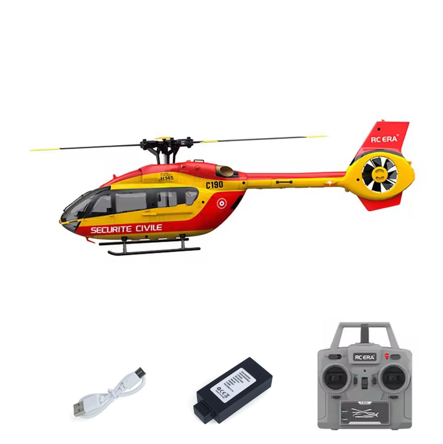 1/30 RC Era 6Ch ferngesteuerter Hubschrauber C190 Dual Brushless Motors RTF-Modell Flugzeug H145 flugzeugloser luftgeführter Heckrotor Hobby-Modell (rot und gelb)