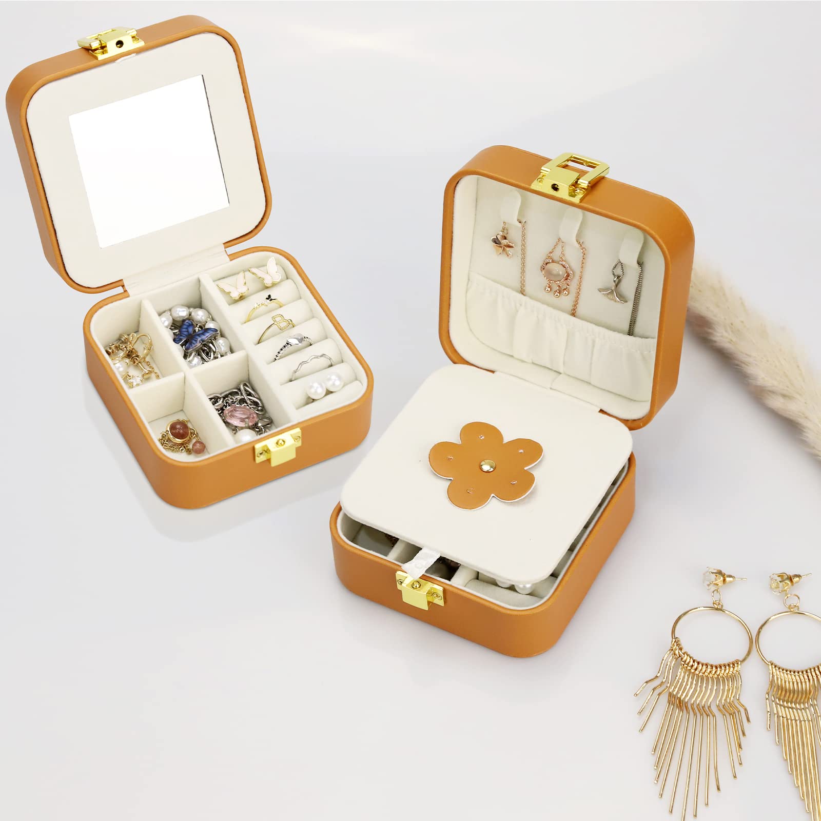 Oirlv Noir En Cuir Bijoux Valise Cas De Stockage De Voyage Pour Bagues Boucles D'oreilles Collier Bracelet (3 Couches