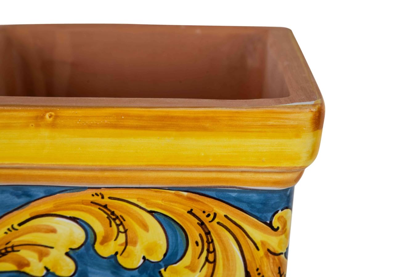Cerames Vaso grande in stile siciliano di Caltagirone Vaso di Gialli Acanto Chiaro L - Fioriera italiana grande | Fioriera quadrata da interno per terrazza balcone 20x20x20 cm