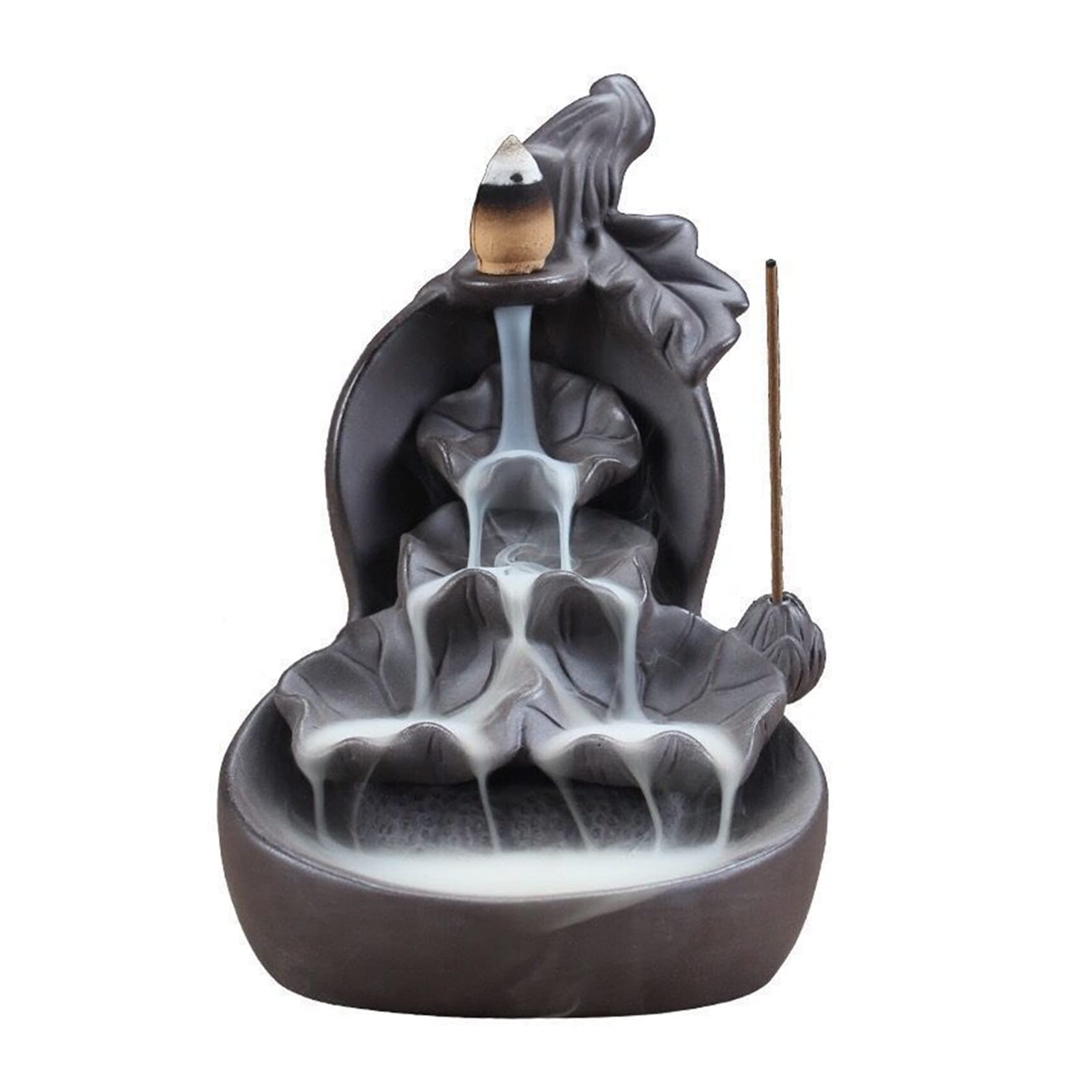 Incense Burner Waterfall Incense Burner Incense Stick Holder Censer Purple Clay Aroma Smoke Backflow Home Decor 20Pcs Cones Incense Holder