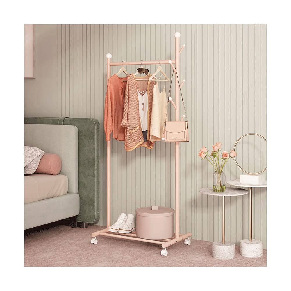 Aycdl Pink Small Rolling Clothes Rack With Shelves Sturdy Metal Garment Nizer For Bedroom Storage Green 68X43x170cm - Versatile Clothing Hanger With Wheels,-68X43x170cm