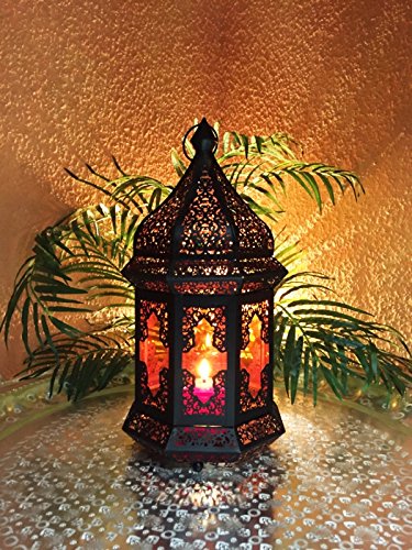 Orientalische Laterne aus Metall & Glas Wifaq Orange 40cm | orientalisches Windlicht schwarz mit Glas | Marokkanische… – Bild 5