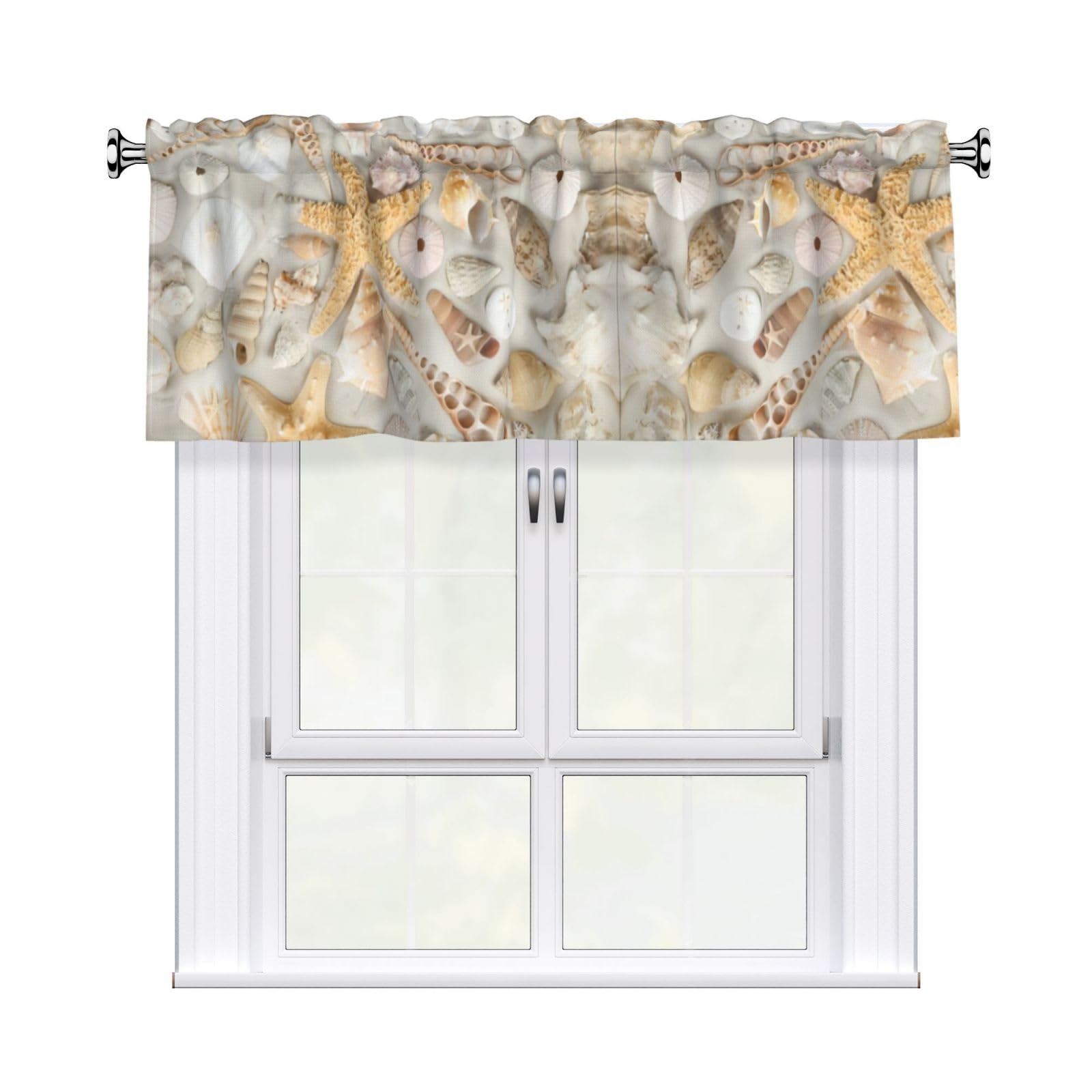 YYHHAOFA Starfish Seashell Sandy Beach Prints Durable Kitchen Window Layer – 54x18 Inch 100% Polyester Valance with Precision Construction