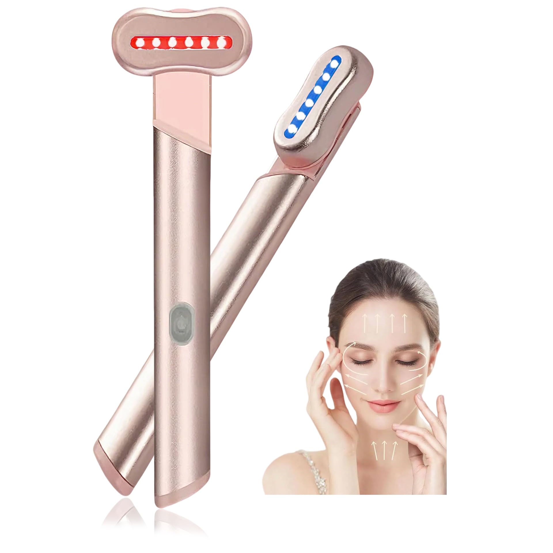 Appareil Anti Rides Soin Yeux, Massage Visage Apparei EMS 12000 Vibrations/Min avec Chauffage 42℃ Lumières Rouge & Bleue et Tête Rotative à 270° pour Raffermissant, Illumine le Teint