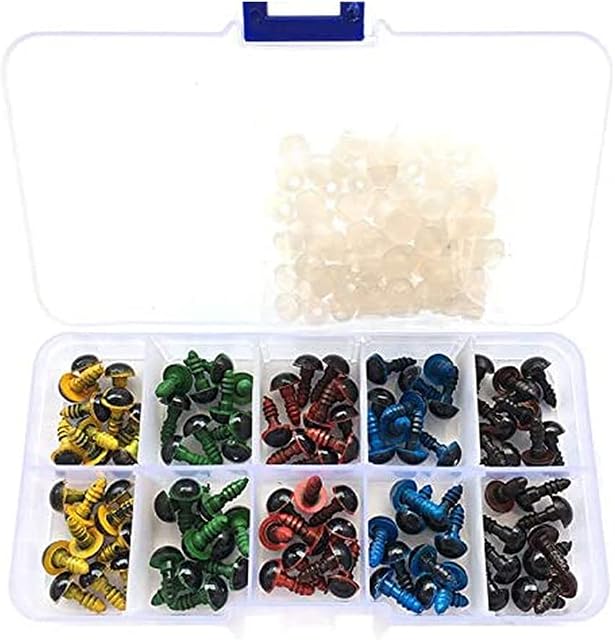 Haobase 100pcs 10mm 5 Colors Plastic Safety Eyes with Washers for Teddy, Bear, Doll, Puppet and Crafts
