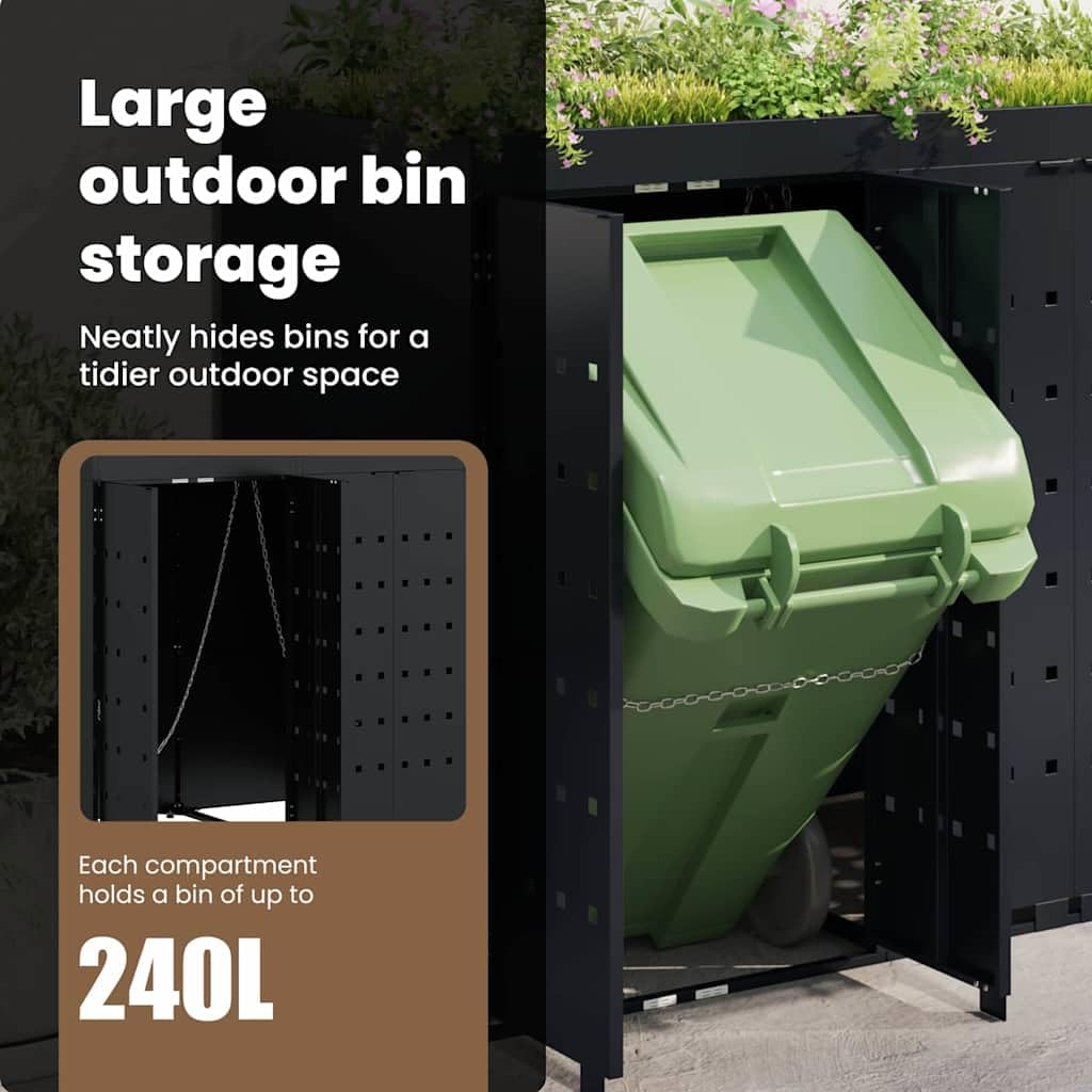 vidaXL Rangement de Poubelle à roulettes pour 2 poubelles Noir, Jardin et Terrasse, Enclos à déchets Moderne, Unité de Rangement écolo, Pot stylé, Solution Extensible
