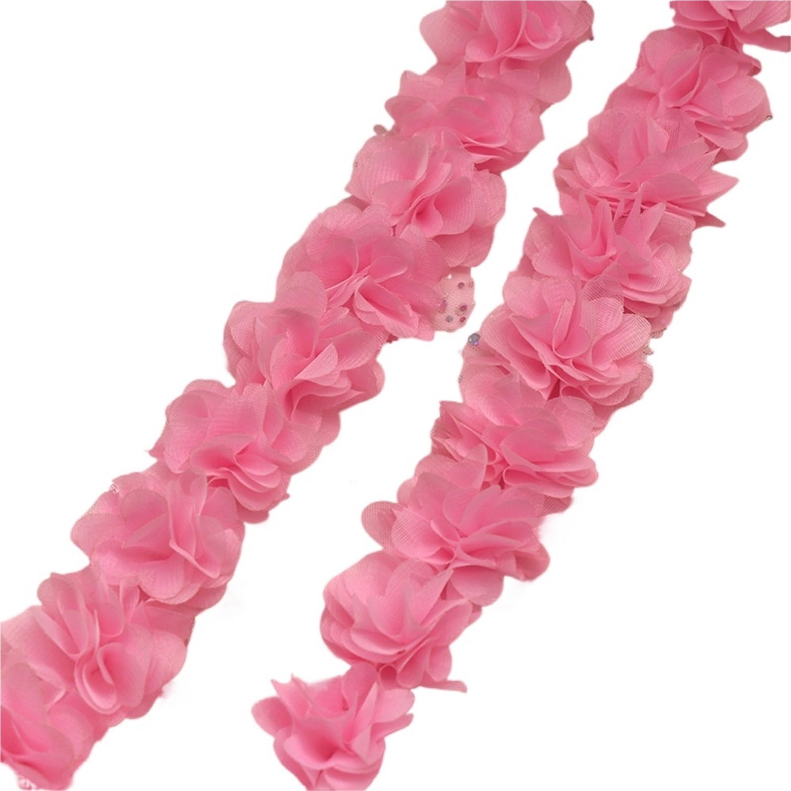 Wtaxbh Pink 91Cm Iron On Patches 5Cm Flowers 3D Chiffon Cluster Lace Dress Decoration Fabric Applique Trimming Sewing Supplies(Pink 91Cm)