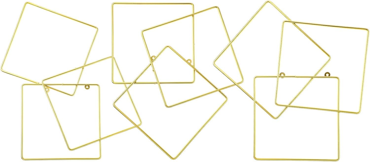 Hicarer 3 Pcs Interlocking Rings Wall Sculpture Gold Metal Home Wall Decor Abstract Aesthetic Gold Decoration for Art Bedroom Living Room Bathroom Home(Square)