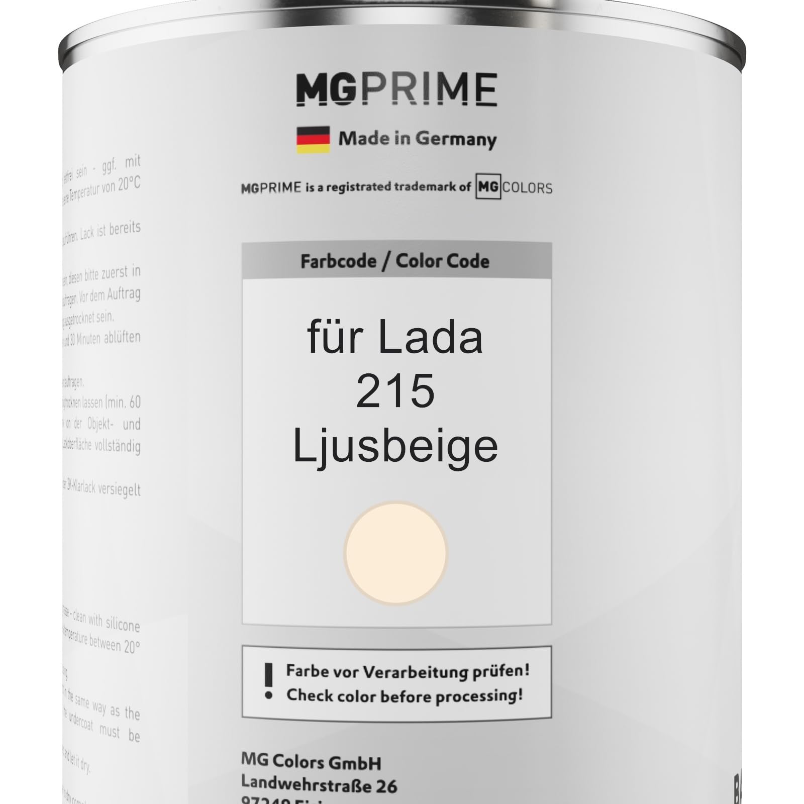 MG PRIME Lakier samochodowy Zestaw puszek dla Lada 215 Ljusbeige Lakier bazowy 2K Utwardzacz do lakieru bezbarwnego gotowy do natrysku 2,5L