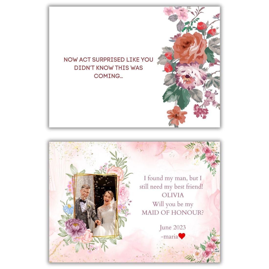AanyaCentric Bridesmaid Proposal 6nos Photo Card, Maid of Honour, Customized, 5.8x8.3inches, Invitation for Best Friends, Ideas for Asking My Best Friends, Printed Both Side, Pack of 6