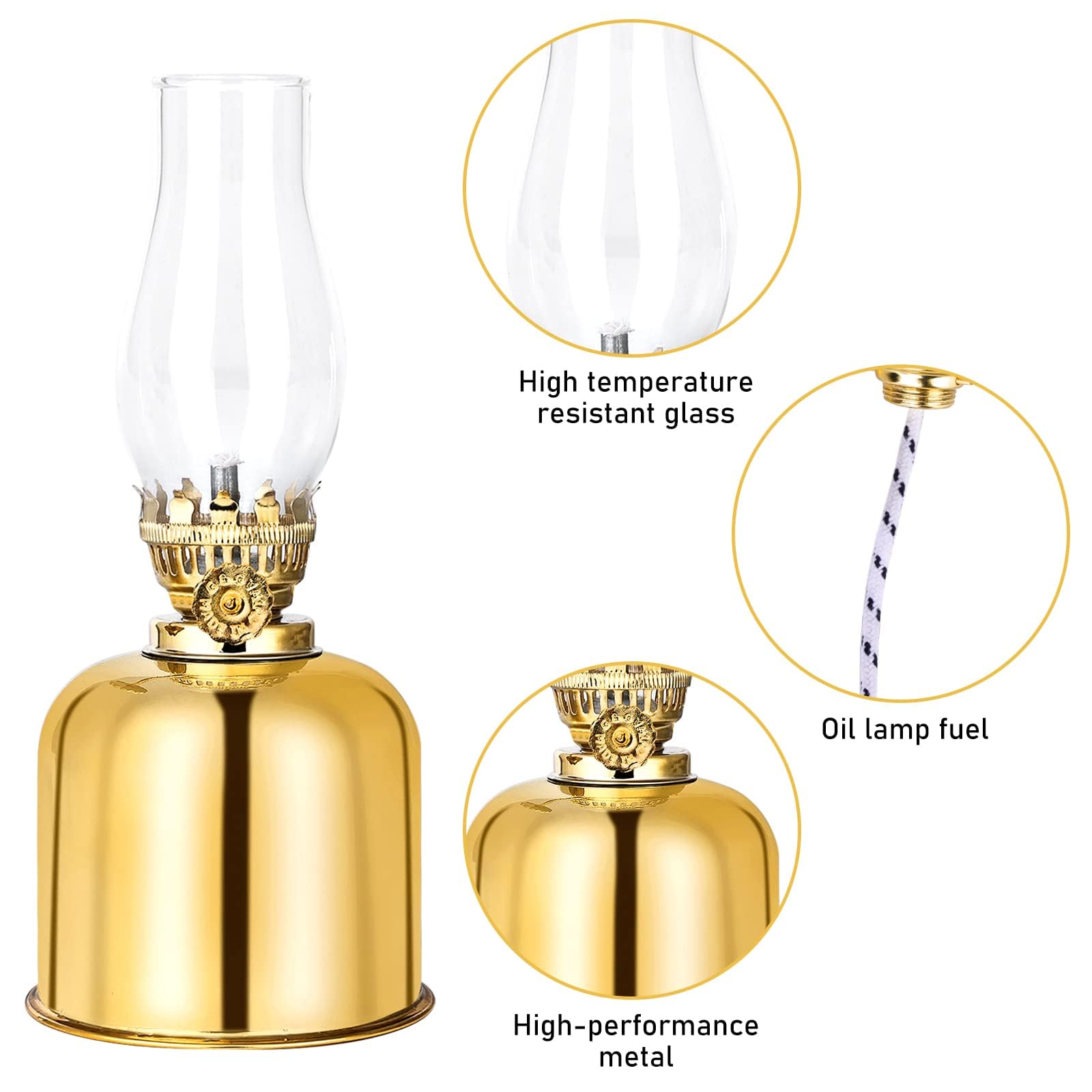 Petroleumlampe, Retro-Öllampe Laterne Aus Metall Und Glas Mit Drehfassung - Innen Outdoor Spiegelkerosenlampe, Winddicht, Antike Vintage Notlicht (Goldene)
