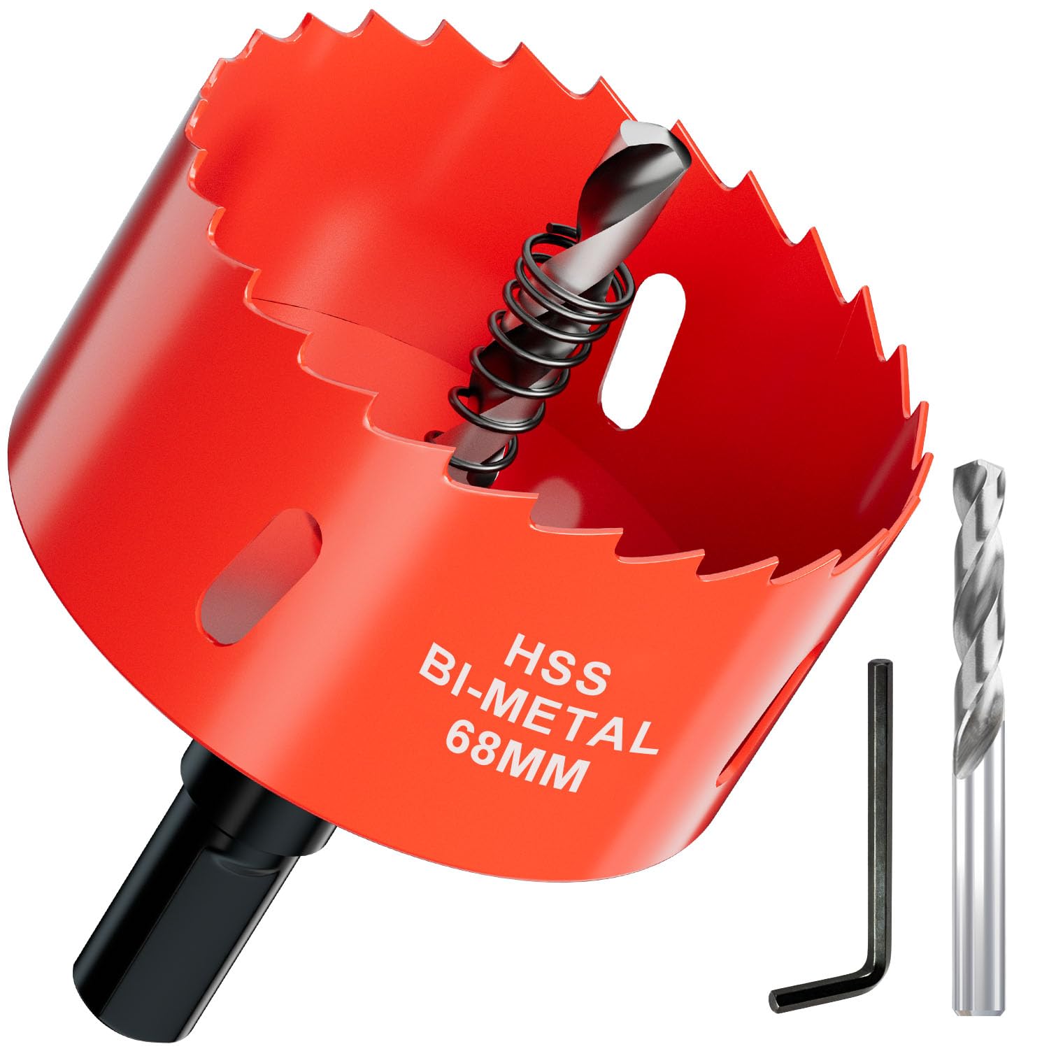 Lochsäge Bohrkrone 68mm aus HSS Bimetall - Hochleistungs Lochfräse und Lochkreissäge mit Dreieckgriffadapter und Zentrierbohrer für Holz, Kunststoffe, Metall, Trockenbauwände, Rigips und Kaminrohre