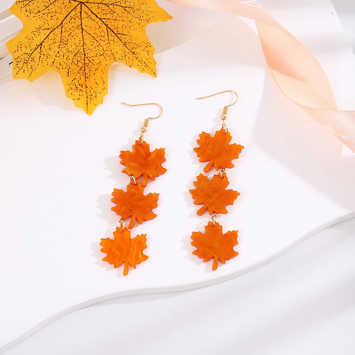 GBAHFY Acrylic Autumn Maple Leaf Earrings with Water Pattern Design Lightweight Leaves Dangle Drop Earrings for Women Fall Foliage jewelry - Image 3