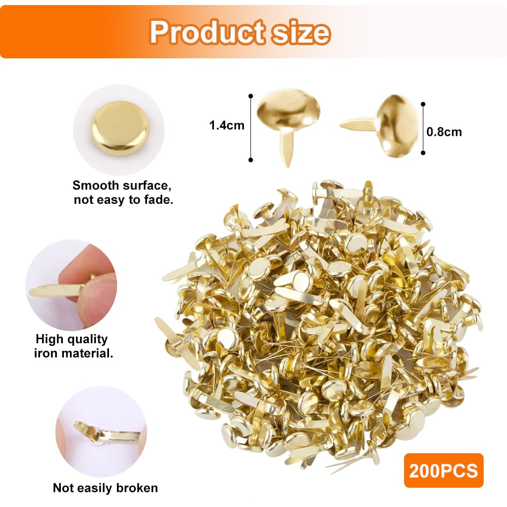 200 Pezzi Round Fermacampioni Piccoli Dorati Mini Fermacampioni Scrapbooking Brads Ferma Campione di Metallo Ferma Campioni Lavoretti Elementi di Fissaggio in Carta per Carta DIY Decorativi