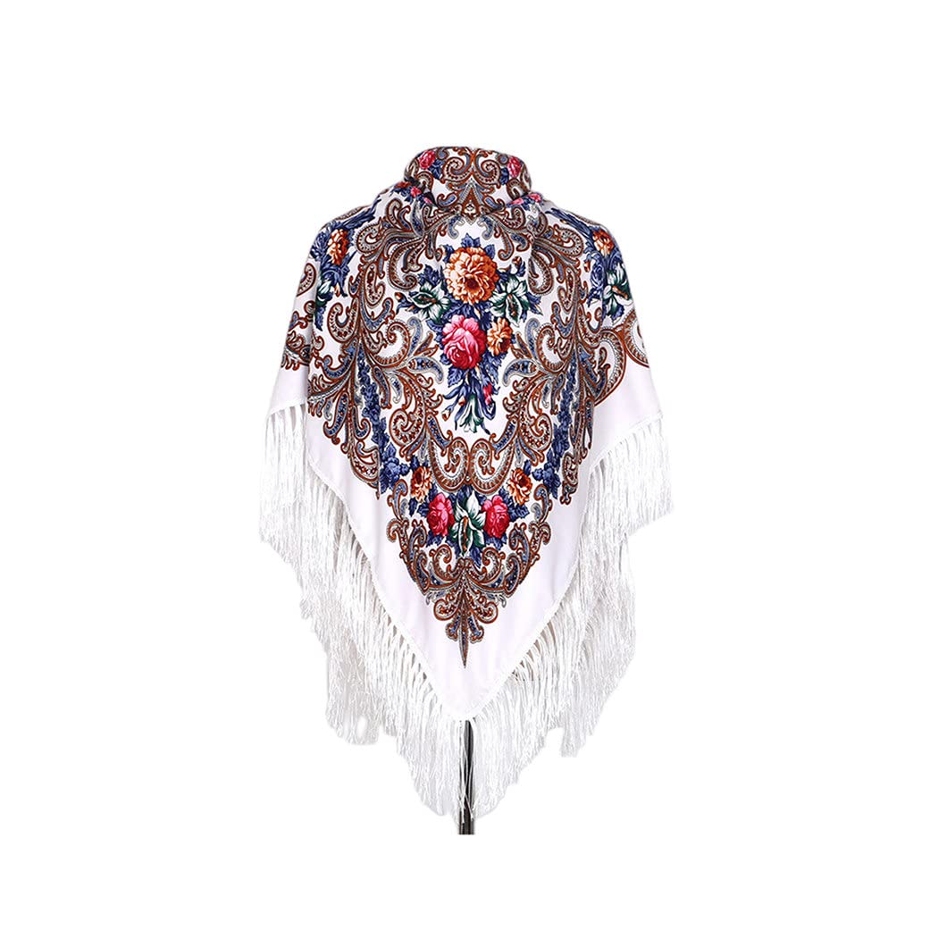 YEYKZART Russian Shawls Ukrainian Style Scarf Women's Scarf Wrap Tassel Square Scarves（51"*51"）
