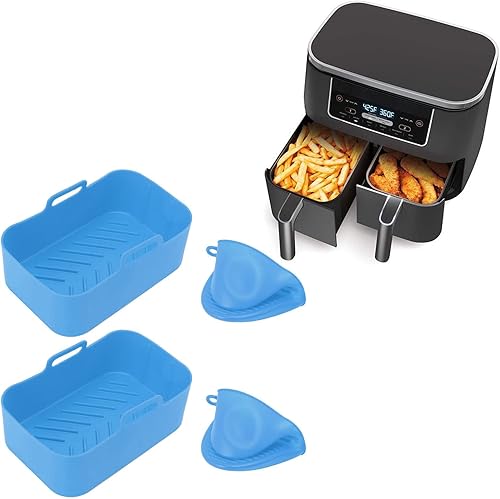 Juego de 2 ollas de silicona para freidora y clip de mano, olla de silicona rectangular resistente al calor, forros de silicona para freidora de