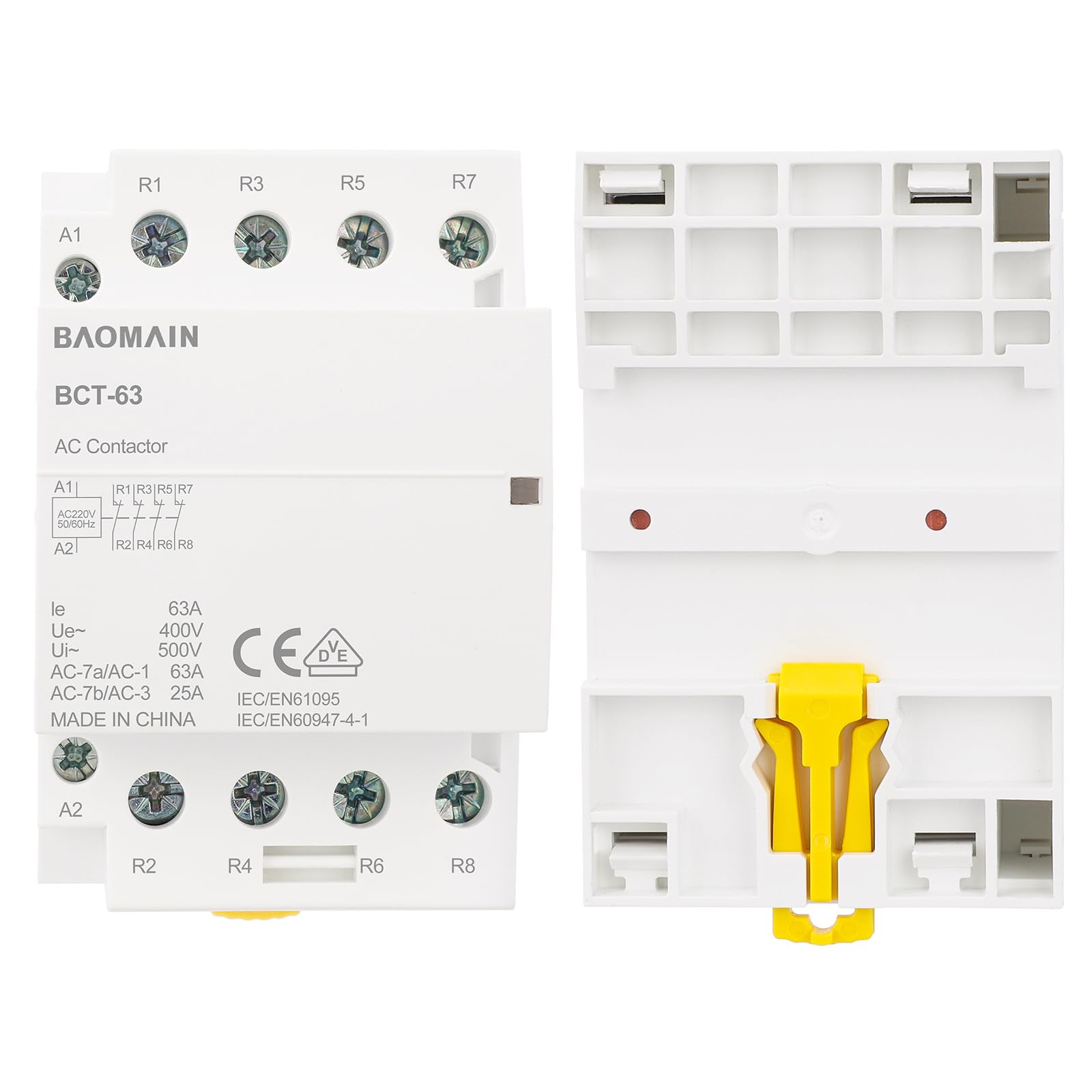 BAOMAIN Installationsschütz 230V 63A 4-polig 4NC (4 Öffner), Brummarmer Hausschütz für 35mm DIN-Schiene, VDE zertifiziert, Lastschütz für Sicherheitsabschaltung, BCT-63