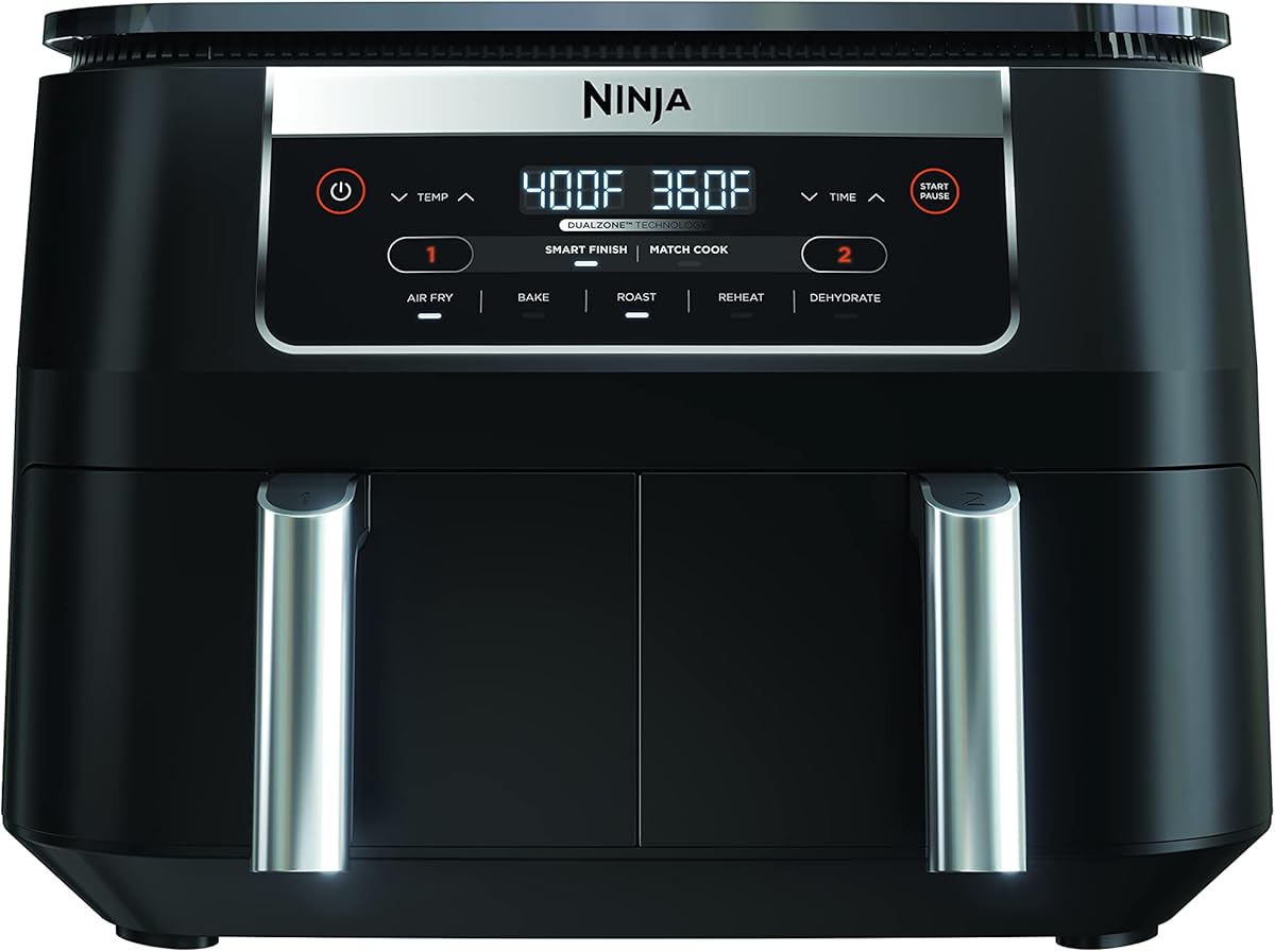 Ninja DZ090 6-Quart Dual-Zone 2-Basket Air Fryer - Roast, Bake, Dehydrate (Renewed)