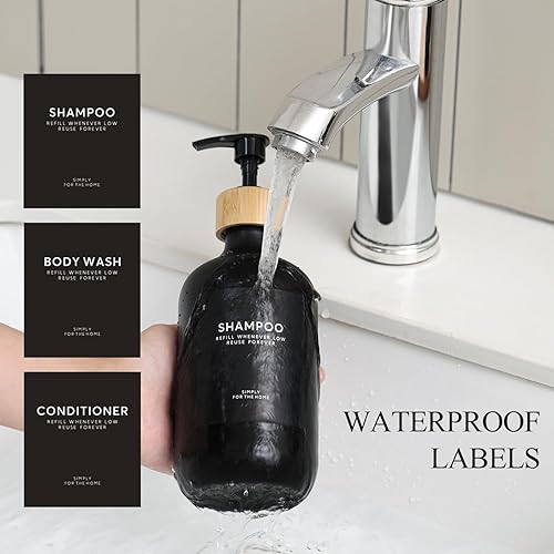 Miniatura 3 de Dispensador de champú y acondicionador, 16.9 onzas, juego de 3 dispensadores de champú de ducha recargables de plástico con bandeja de bambú,