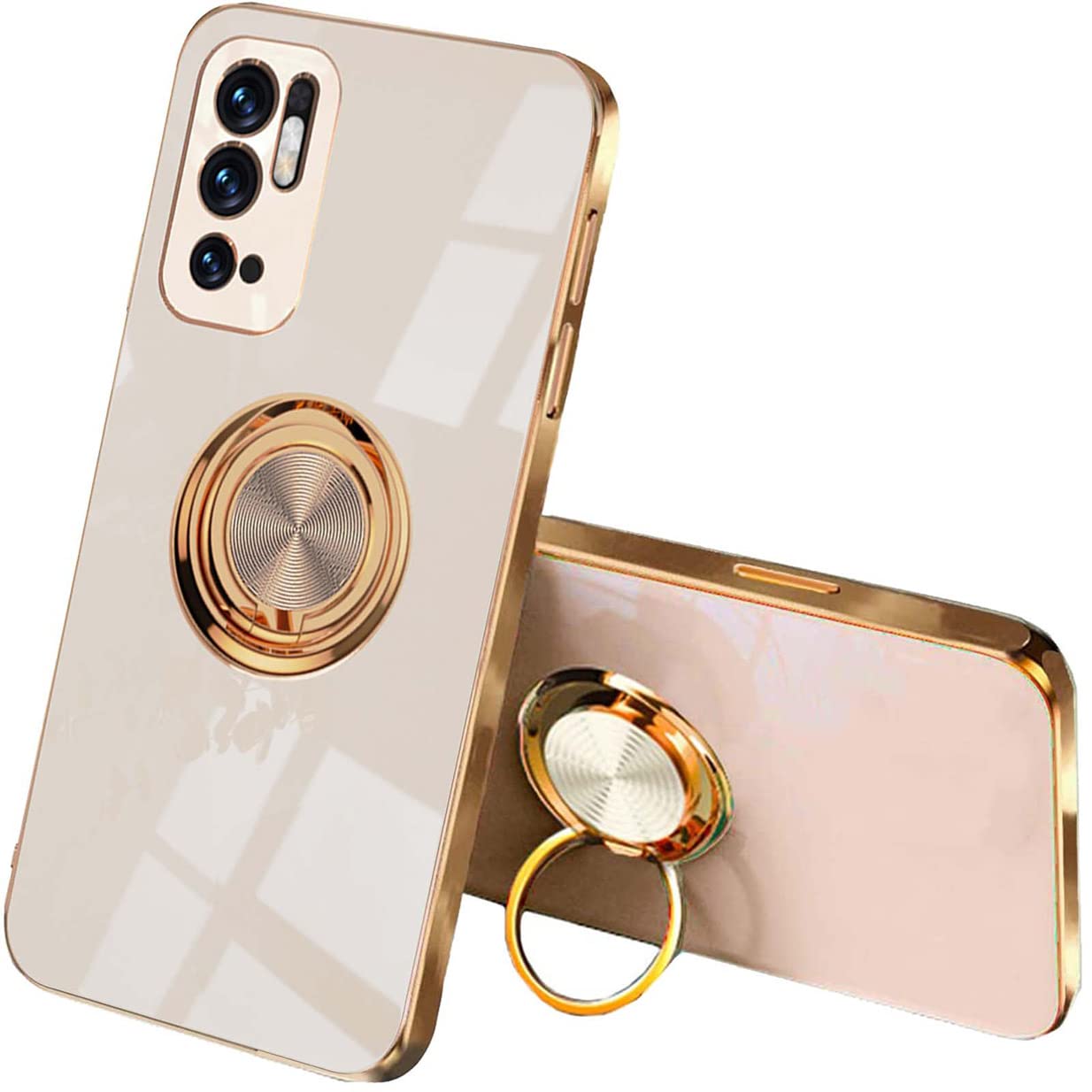 Custodia Per Xiaomi Redmi Note 12 Pro 5G Con Anello Girevole, Silicone Morbido TPU Bordo Dorato, Antigraffio, Grigia