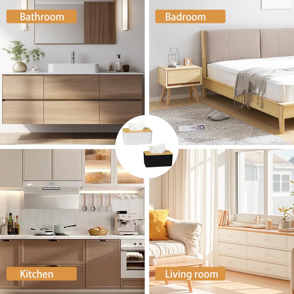 2 Pezzi Porta Fazzoletti con Coperchio in Bambù Scatola per Fazzolettis con Coperchio in Bambù Scatola per Fazzoletti Rettangolari 21*13*9.5cm Portafazzoletti Bagno pir Soggiorn,Ufficio,Cucina
