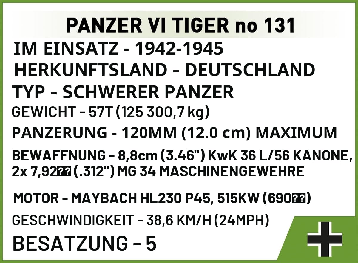 COBI Panzer VI Tiger I no 131, Large, Grau
